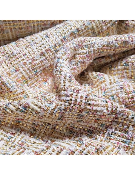 Tissu, Tweed Style Chanel, Multicolore Estival, Laize 140 cm, 100% Polyester