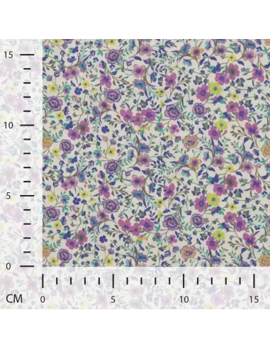 Popeline de coton, impression digitale, fleurs violettes