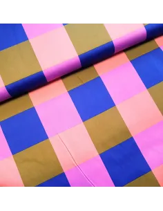 Tissu, Satin de Coton Grands Carreaux Gingham, Multicolore, Laize 150 cm, 100% Coton 115g/m²