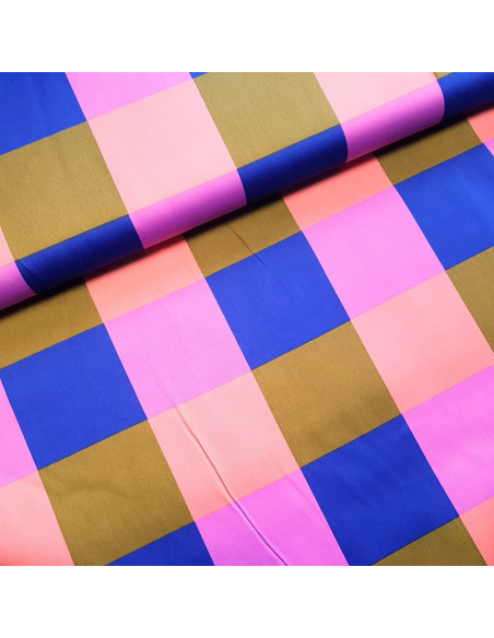 Tissu, Satin de Coton Grands Carreaux Gingham, Multicolore, Laize 150 cm, 100% Coton 115g/m²