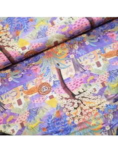 Tissu, Viscose Imprimée Lion & Coyote, Violet, Laize 140 cm, 100% Viscose 161g/m²