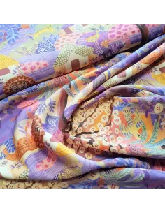 Tissu, Viscose Imprimée Lion & Coyote, Violet, Laize 140 cm, 100% Viscose 161g/m² 2