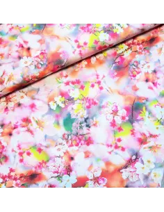 Tissu, Impression Digitale Fleurs de Cerisier Japonais, Rose, Laize 140 cm, 100% Viscose 154g/m²