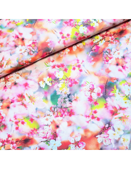 Tissu, Impression Digitale Fleurs de Cerisier Japonais, Rose, Laize 140 cm, 100% Viscose 154g/m²