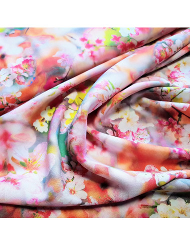 Tissu, Impression Digitale Fleurs de Cerisier Japonais, Rose, Laize 140 cm, 100% Viscose 154g/m²