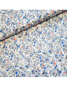 Popeline de coton, fleurs bleues