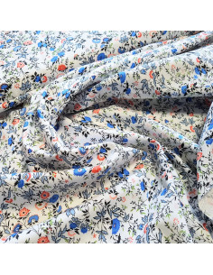 Popeline de coton, fleurs bleues 2