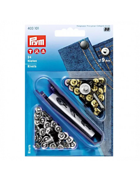 Rivets, 9mm, argenté/fer