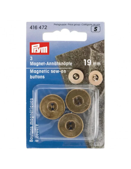 Boutons magnétiques à coudre, 19mm, laiton