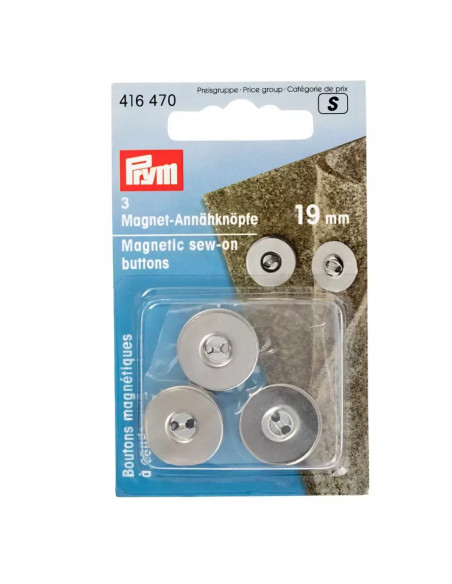 Boutons magnétiques à coudre, 19mm, argent
