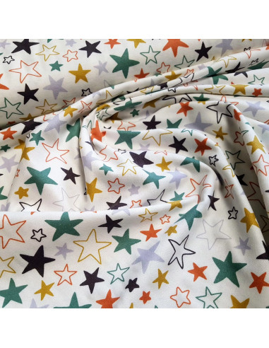 Tissu, Flanelle de Coton Étoilée, Blanc, Laize 160 cm, 100% Coton