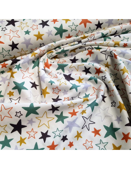 Tissu, Flanelle de Coton Étoilée, Blanc, Laize 160 cm, 100% Coton