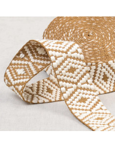 Sangle ethnique, 38mm, ocre/blanc