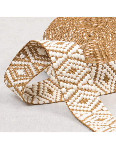 Sangle ethnique, 38mm, ocre/blanc