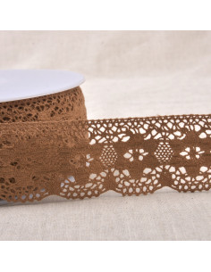 Ruban dentelle coton fleurs, 4,5cm, beige foncé