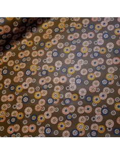 Tissu, Coton Enduit Motif Soleil Levant Japonisant, Kaki, Laize 160 cm, 100% Coton 190g/m²