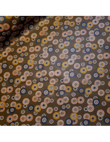 Tissu, Coton Enduit Motif Soleil Levant Japonisant, Kaki, Laize 160 cm, 100% Coton 190g/m²
