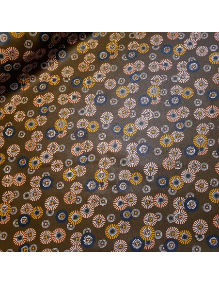 Tissu, Coton Enduit Motif Soleil Levant Japonisant, Kaki, Laize 160 cm, 100% Coton 190g/m²