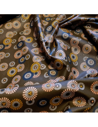 Tissu, Coton Enduit Motif Soleil Levant Japonisant, Kaki, Laize 160 cm, 100% Coton 190g/m²