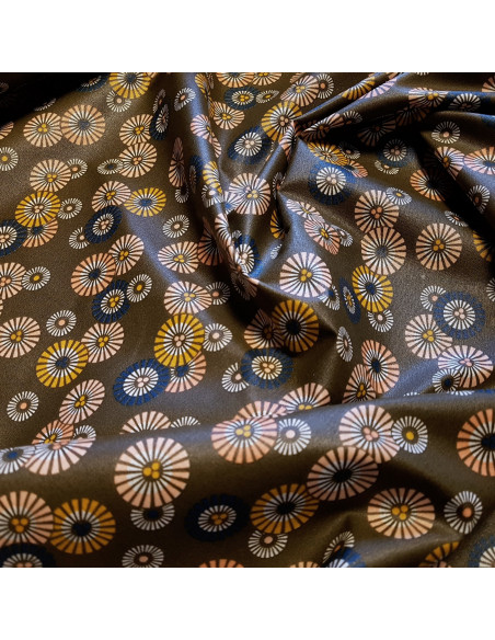 Tissu, Coton Enduit Motif Soleil Levant Japonisant, Kaki, Laize 160 cm, 100% Coton 190g/m²