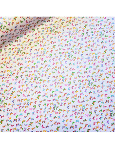 Tissu, Coton Enduit Papillons, Blanc, Laize 160 cm, 100% Coton 190g/ml