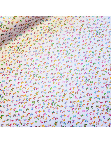 Tissu, Coton Enduit Papillons, Blanc, Laize 160 cm, 100% Coton 190g/ml