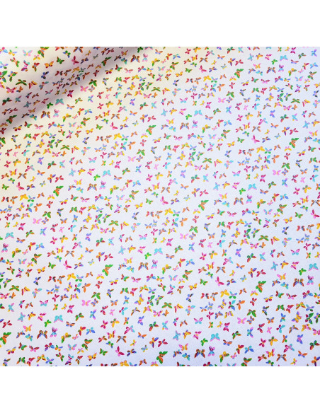 Tissu, Coton Enduit Papillons, Blanc, Laize 160 cm, 100% Coton 190g/ml