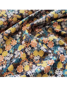 Tissu, Cretonne de Coton Fleurie Akemi, Marine, Laize 150 cm, 100% Coton 2
