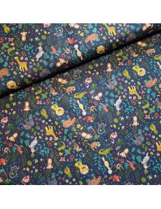 Cretonne de coton, animaux de la jungle