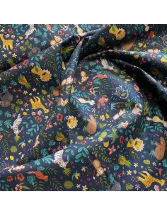 Tissu, Cretonne de Coton Animaux de la Jungle, Bleu Marine, Laize 150 cm, 100% Coton 2