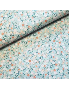 Tissu, Cretonne de Coton, Fleurs Japonisantes Imprimé Multicolore, Laize 150 cm, 100% Coton