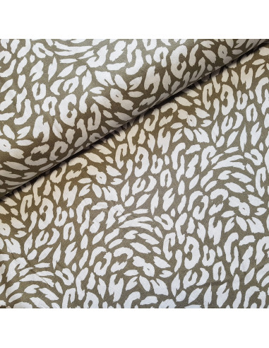 Tissu, Lin Viscose Imprimé Félin, Tons Fauves, Laize 135 cm, 55% Lin 45% Viscose