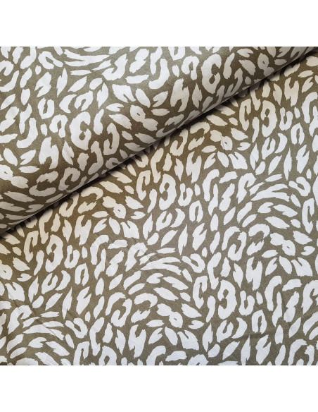 Tissu, Lin Viscose Imprimé Félin, Tons Fauves, Laize 135 cm, 55% Lin 45% Viscose