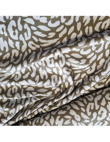 Tissu, Lin Viscose Imprimé Félin, Tons Fauves, Laize 135 cm, 55% Lin 45% Viscose