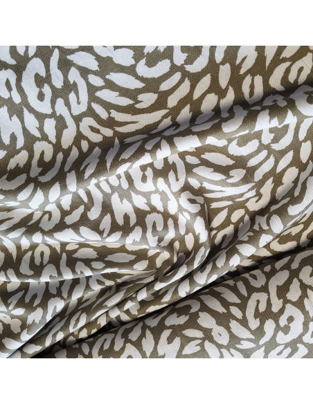 Tissu, Lin Viscose Imprimé Félin, Tons Fauves, Laize 135 cm, 55% Lin 45% Viscose