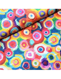 Tissu, Microfibre Satinée, Ronds Multicolores, Laize 145 cm, 97% Polyester 3% Elasthanne
