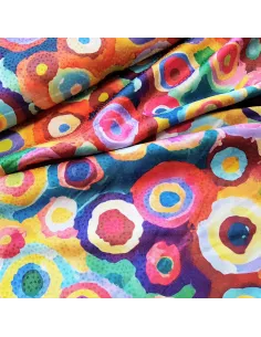 Tissu, Microfibre Satinée, Ronds Multicolores, Laize 145 cm, 97% Polyester 3% Elasthanne 2