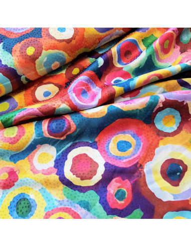 Tissu, Microfibre Satinée, Ronds Multicolores, Laize 145 cm, 97% Polyester 3% Elasthanne