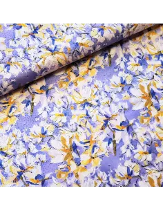 Tissu, Microfibre Satinée Floral Abstrait, Violet, Laize 145 cm, 97% Polyester 3% Elasthanne