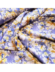 Tissu, Microfibre Satinée Floral Abstrait, Violet, Laize 145 cm, 97% Polyester 3% Elasthanne 2