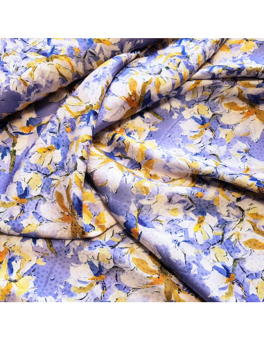 Tissu, Microfibre Satinée Floral Abstrait, Violet, Laize 145 cm, 97% Polyester 3% Elasthanne