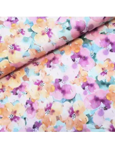 Tissu, Viscose Lurex Imprimée Fleuri, Multicolore Tons Roses, Laize 140 cm, 100% Viscose 174g/ml