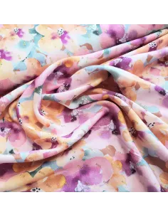 Tissu, Viscose Lurex Imprimée Fleuri, Multicolore Tons Roses, Laize 140 cm, 100% Viscose 174g/ml 2