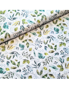 Plumetis viscose imprimé, feuilles vertes