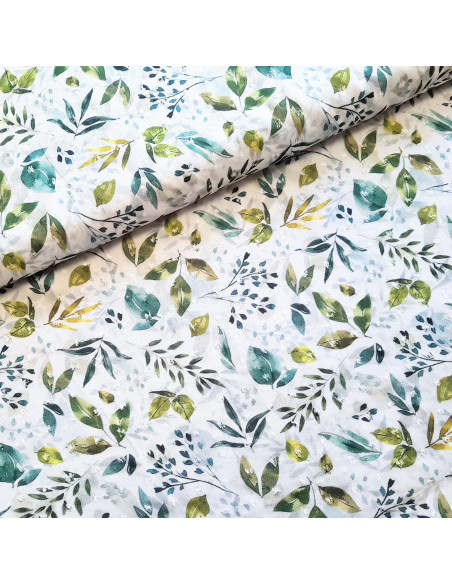Plumetis viscose imprimé, feuilles vertes