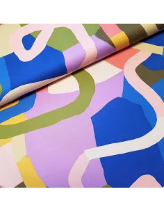 Tissu, Satin Viscose Stretch Imprimé "Natural Flow", Multicouleurs, Laize 140 cm, 97% Viscose 3% Élasthanne 154g/ml