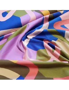 Tissu, Satin Viscose Stretch Imprimé "Natural Flow", Multicouleurs, Laize 140 cm, 97% Viscose 3% Élasthanne 154g/ml 2