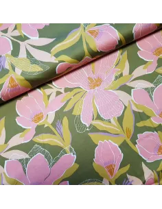 Tissu, Satin de Coton Imprimé Fleurs, Multicolore, Laize 150 cm, 100% Coton 172.5g/m²