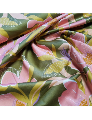 Tissu, Satin de Coton Imprimé Fleurs, Multicolore, Laize 150 cm, 100% Coton 172.5g/m²