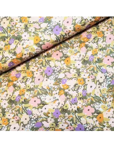Tissu, Popeline de Coton Fleurie, Multicolore, Laize 150 cm, 100% Coton 112.5g/m²